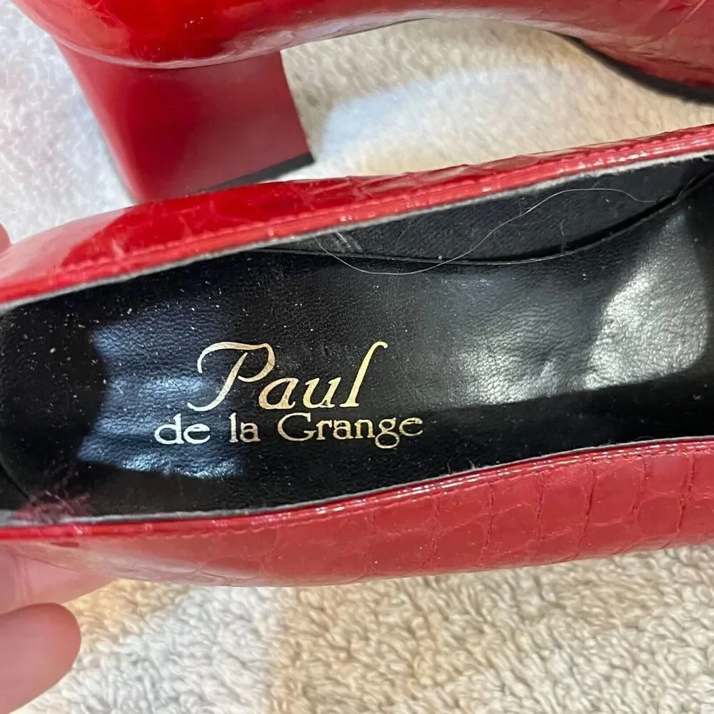 Vtg 80/90s Paul De LaGrange Women Red Pump Block Heel 36 Square Toe Retro France